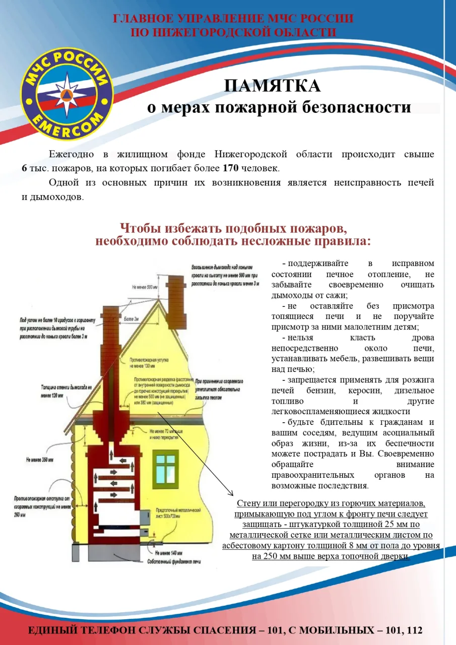 Памятка о мерах противопожарной безопасности (печи)